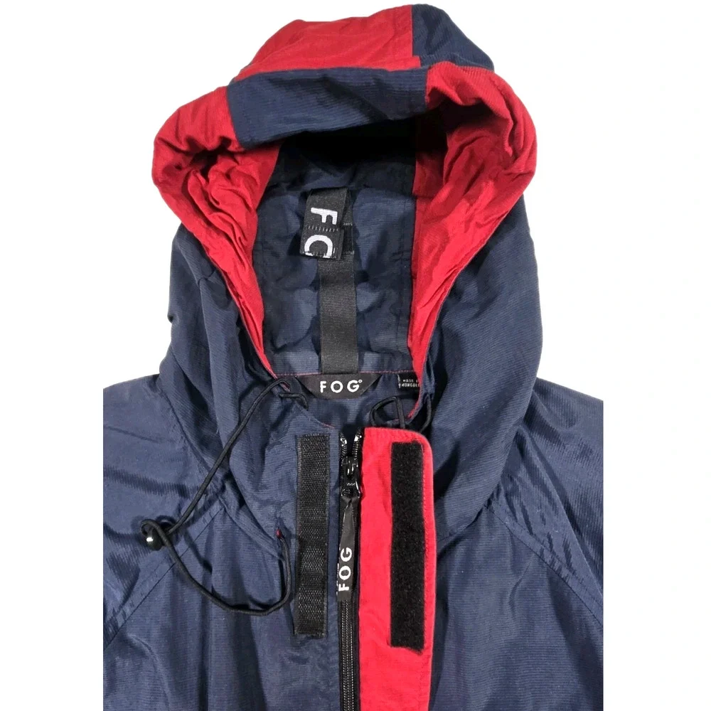 FOG By London Fog Men's Hooded Windbreaker Red Blue Zip Up Jacket Size Large